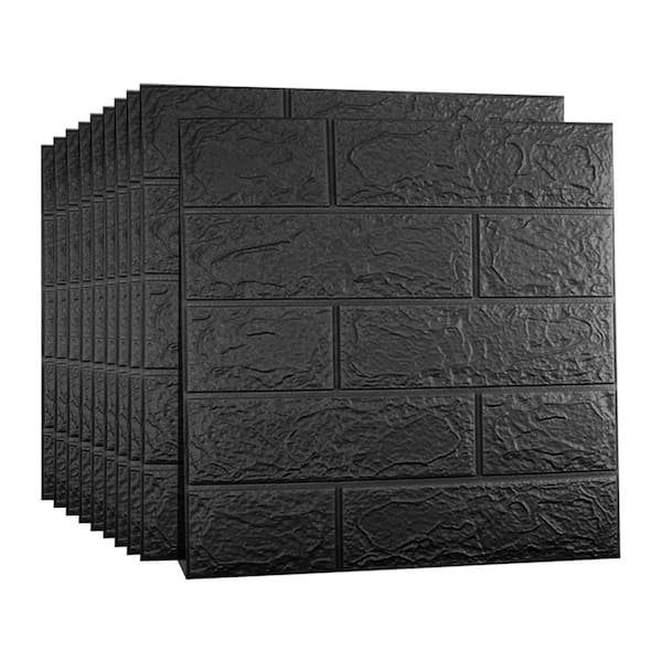 10-Pack Black Peel and Stick Waterproof Foam 3D Wall Panels, 14.5 sq. ft. Printable Faux Brick Wallpaper Sticker