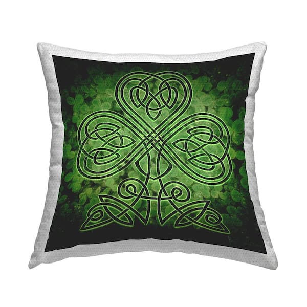 Green Celtic Shamrock Green Square Outdoor Throw Pillow