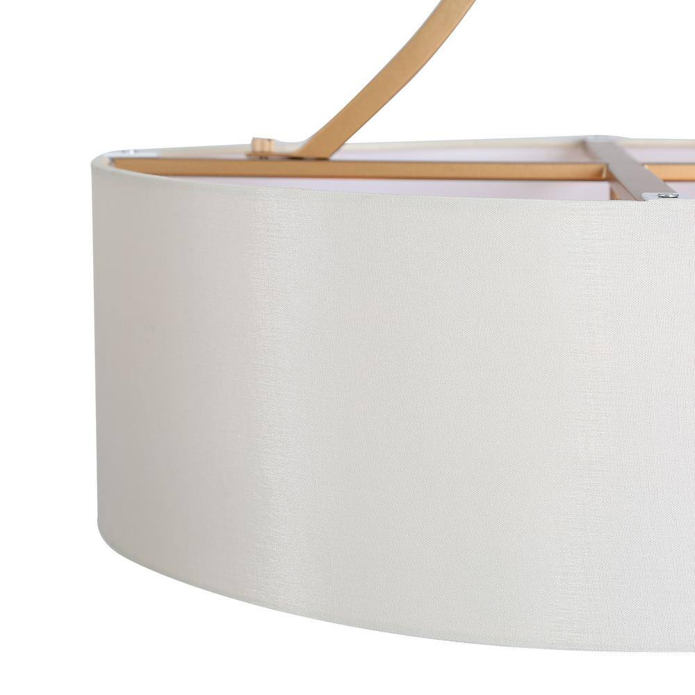 Rafa Matte Gold Drum Pendant Light with White Fabric Shade