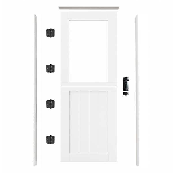 30 in. x 80 in. Primed White Finish MDF Universal 1-Lite Clear Glass Dutch Door Interior Door Plus Quick Assemble Jamb