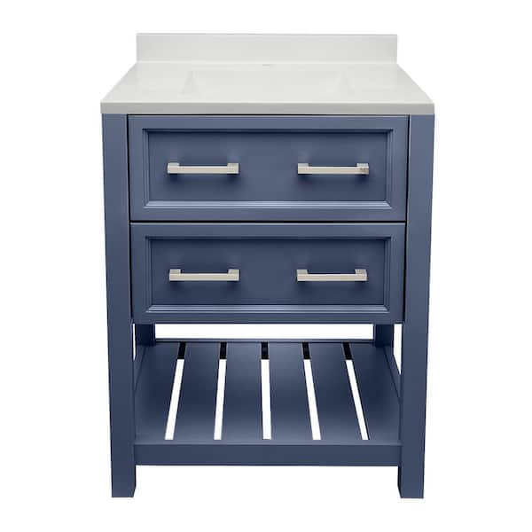 Ella Tremblant 25 in. W x 19 in. D x 36 in. H Bath Vanity in Blue with White Cultured Marble Top Single Hole