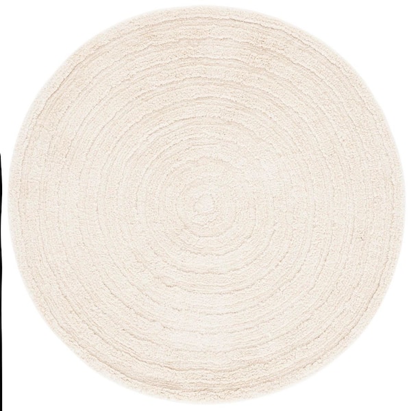 Easy Care Ivory 4 ft. x 4 ft. Machine Washable High-Low Dendric Solid Round Area Rug