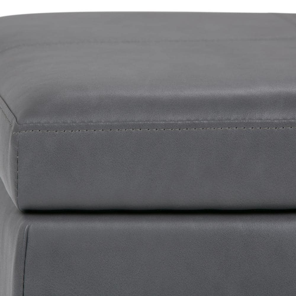 Stone Gray Faux Leather Rectangular Storage Ottoman Bench