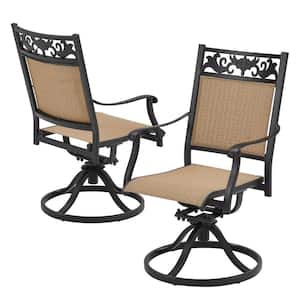19 in. x 23 in. Brown Outdoor Swivel Patio Dining Chairs Set of 2, 360° Swivel Chairs with a Smooth Rocking Base