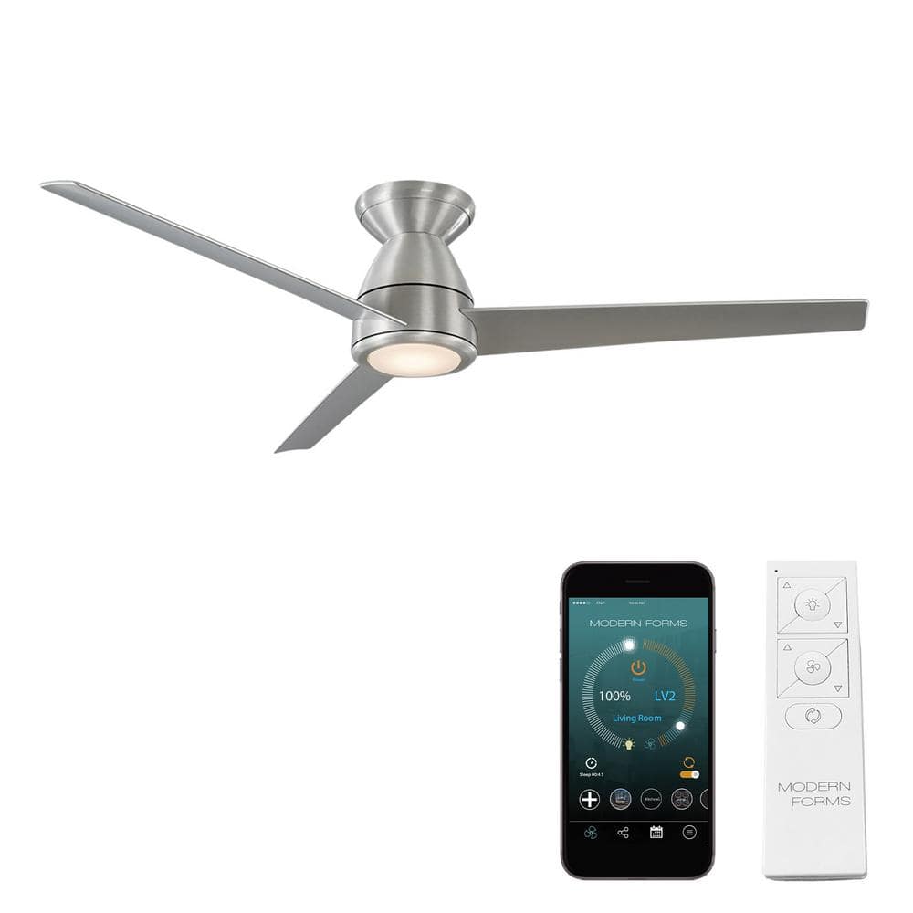 Tip Top 52" Brushed Aluminum Smart Flush Mount Ceiling Fan with LED Light