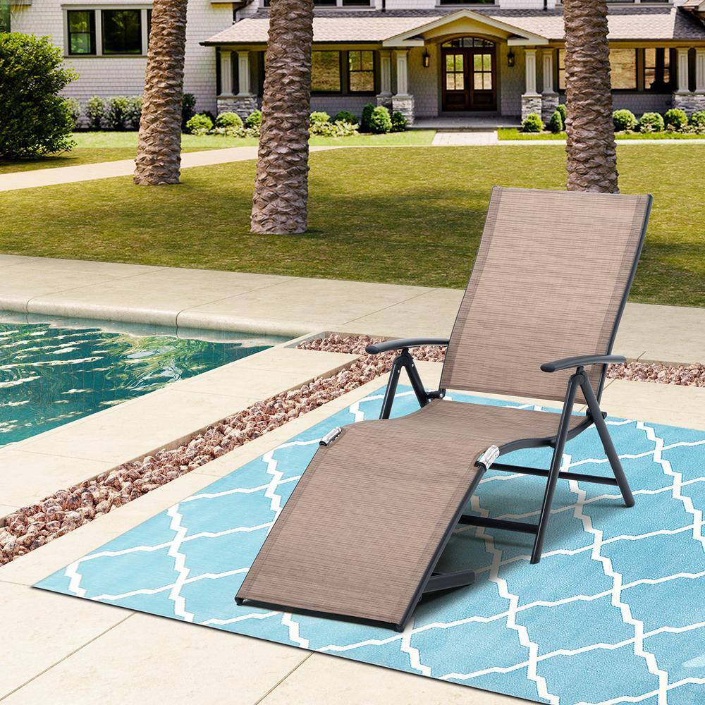 Espresso Gray Aluminum Outdoor Chaise Lounge with Arms