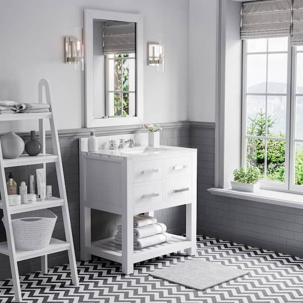 30 in. Vanity in Carrara White with Marble Vanity Top in Carrara White