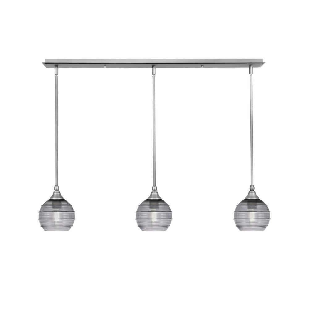 Livingston 100-Watt 3-Light Nickel Shaded Pendant Light with 6 in. Smoke Ri