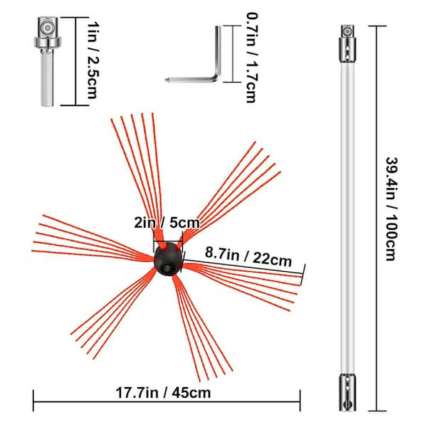 VEVOR Chimney Sweep Kit 39 ft. L Chimney Brush with 2 Brush Head Rotary  Chimney Clean Kit Driven by Drill Chimney Brush Rod YCS12MJPST0000001V0 -  The Home Depot