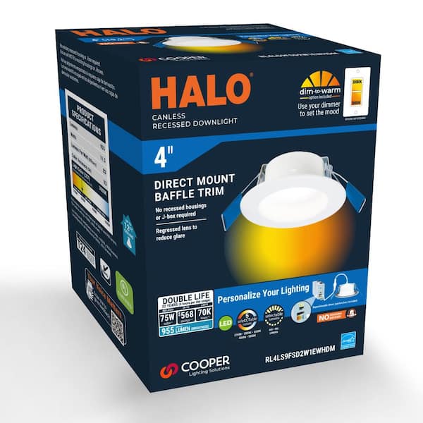 RL 4 in. Canless Recessed LED Downlight, 600/900lm, 5CCT, D2W, 120V, DM