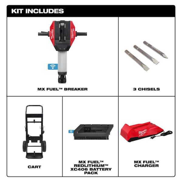 MX FUEL Lithium-Ion Cordless 1-1/8 in. x 25.1 in Breaker with Battery, Charger, & MX8. 0 Battery