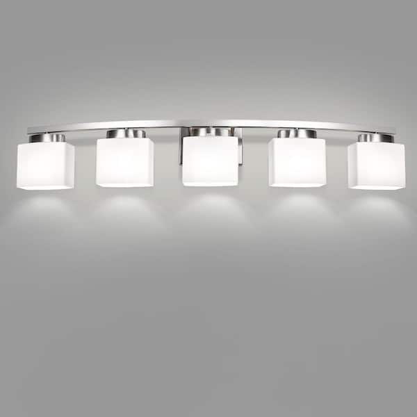YANSUN 41 in. 5-Light Nickel Modern Square Vanity Light for
