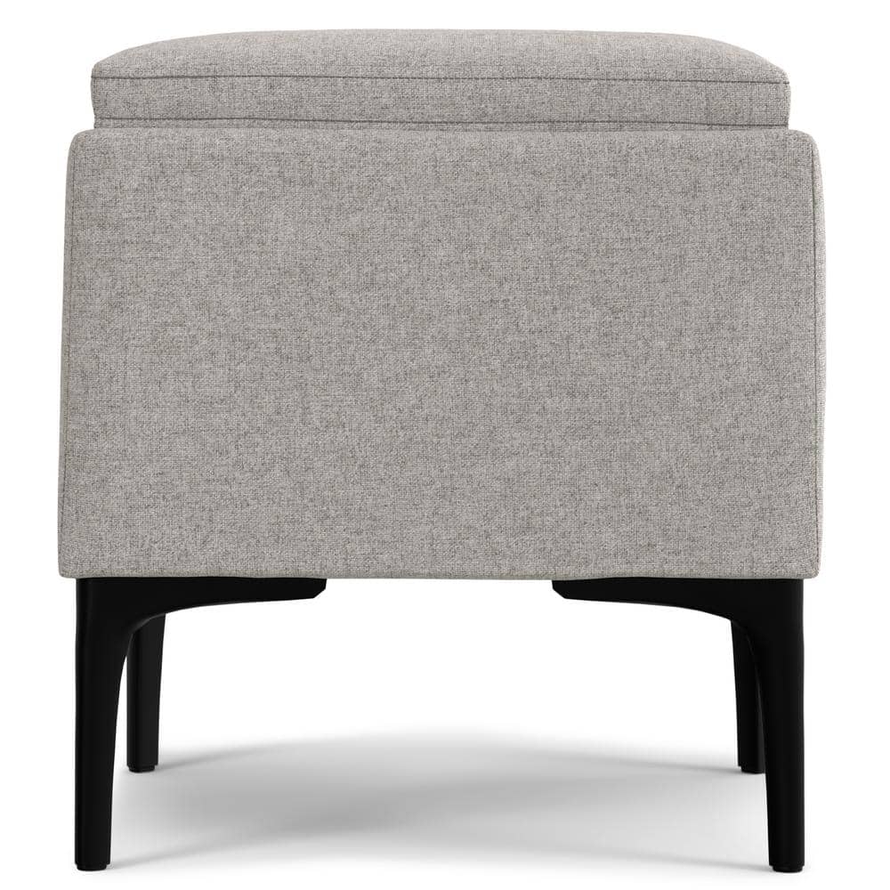 Cloud Grey Polyester Linen Storage Ottoman with Tray