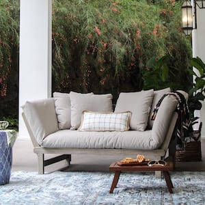 Tulle Weathered Gray Wood Outdoor Convertible Sofa Day Bed with Oyster Cushion