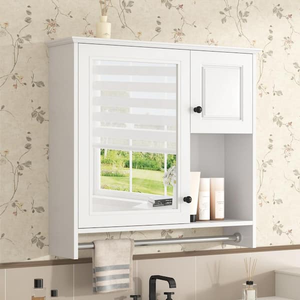 FAMYYT 30 in. W x 28 in. H White Rectangular Surface Mount Medicine Cabinet with Mirror