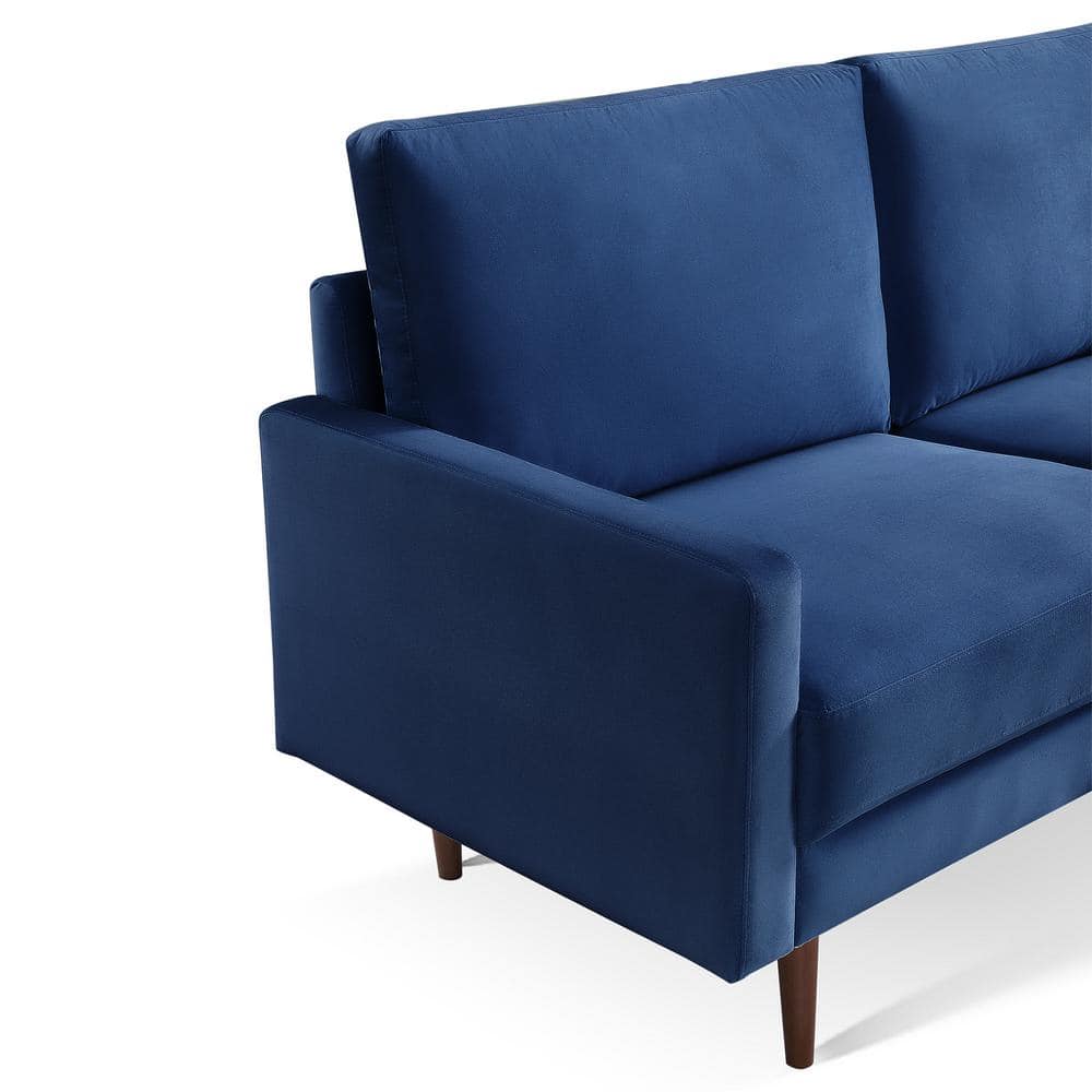 Modern Blue Velvet 57" Loveseat with Square Arms