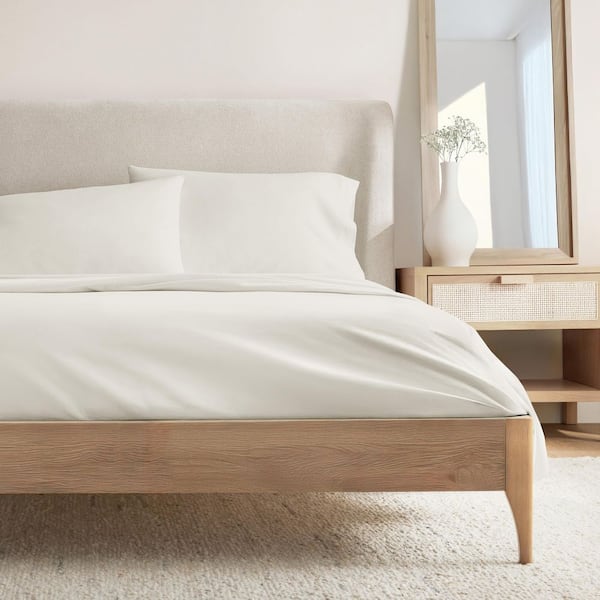 160TC 4-Piece Ivory Cotton Solid Queen Sheet Set