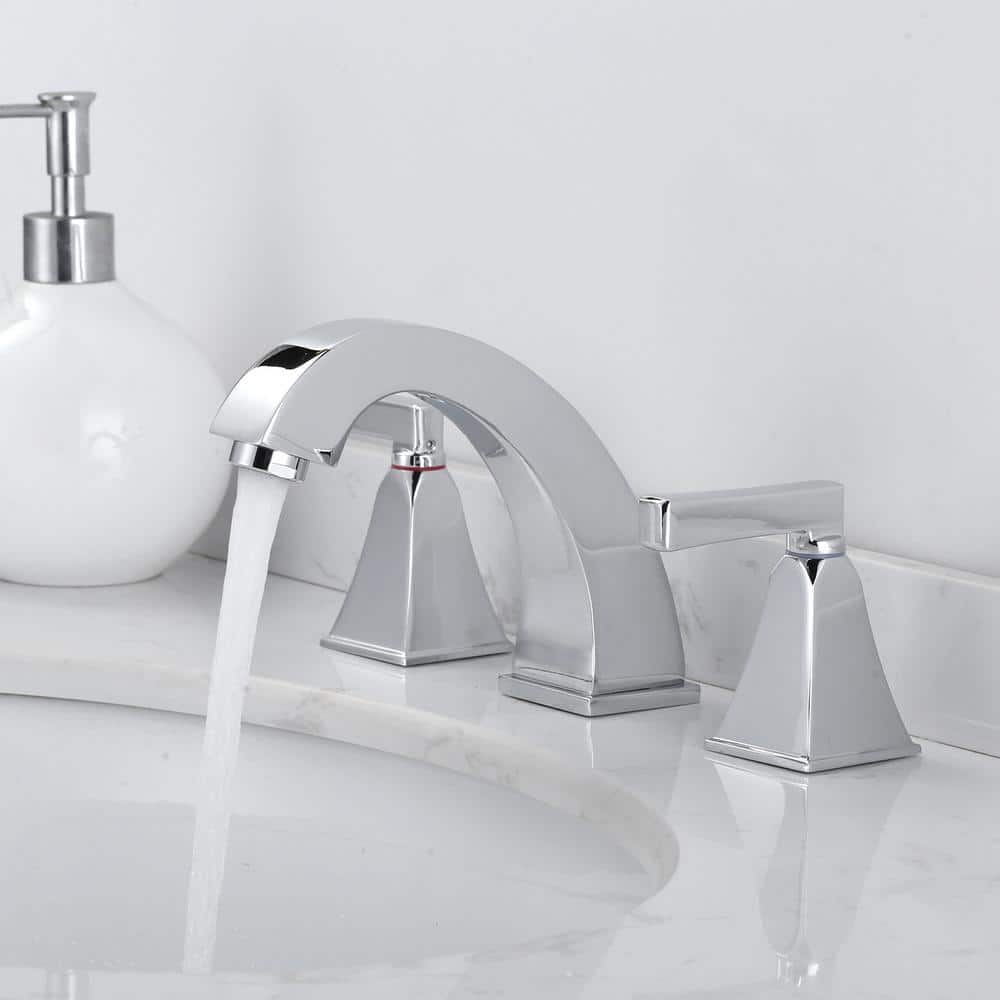Polished Chrome 8-Inch Widespread Double Handle Bathroom Faucet