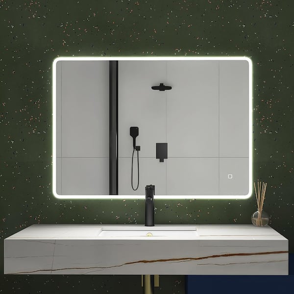 Staykiwi 40 in. W x 28 in. H Rectangular Frameless Bluetooth LED Wall Bathroom Vanity Mirror in White