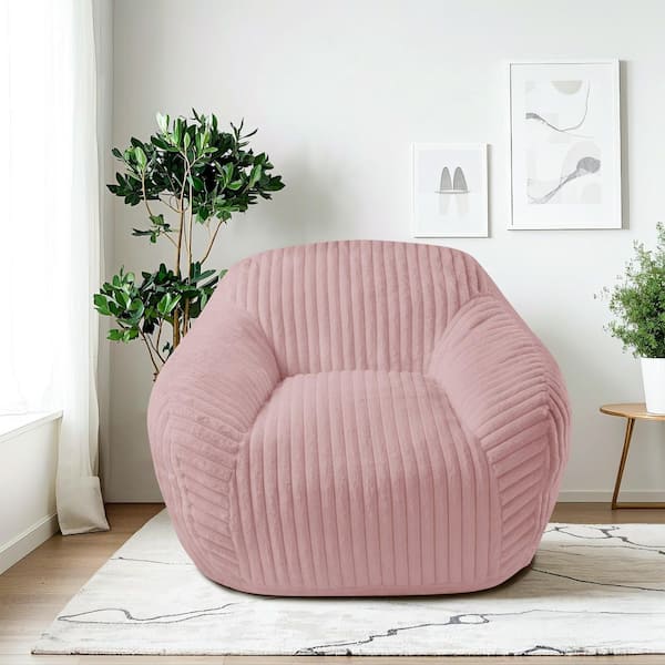 JEAREY Oversized Pink Fabric Faux Rabbit Fur Accent Chair Comfy Bean Bag Chair with Wide Armrests
