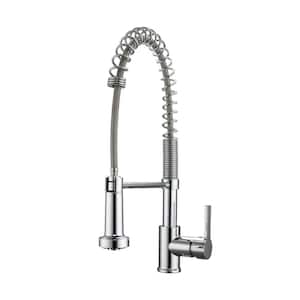 Niall Single Handle Deck Mount Spring Gooseneck Pull Down Spray Kitchen Faucet with Lever Handle 2 in Polished Chrome