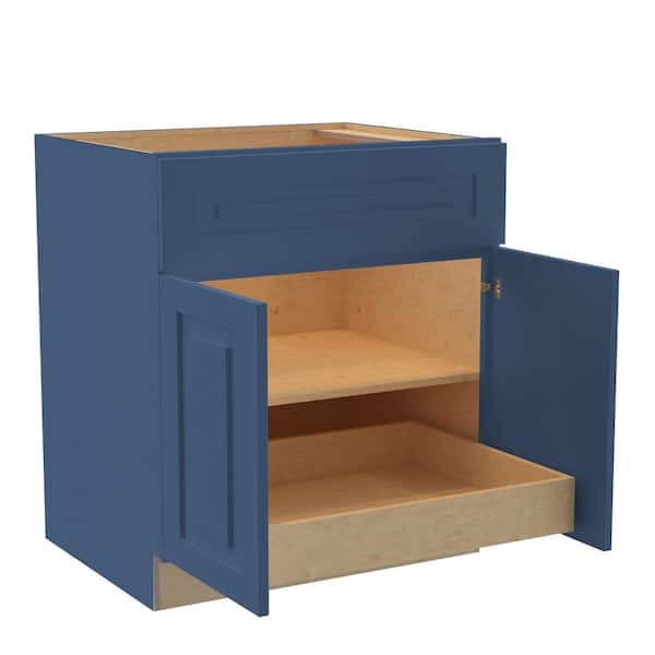 Home Decorators Collection Grayson 30 in. W x 24 in. D x 34.5 in. H Assembled Plywood Base Kitchen Cabinet in Mythic Blue with 1ROT Soft Close