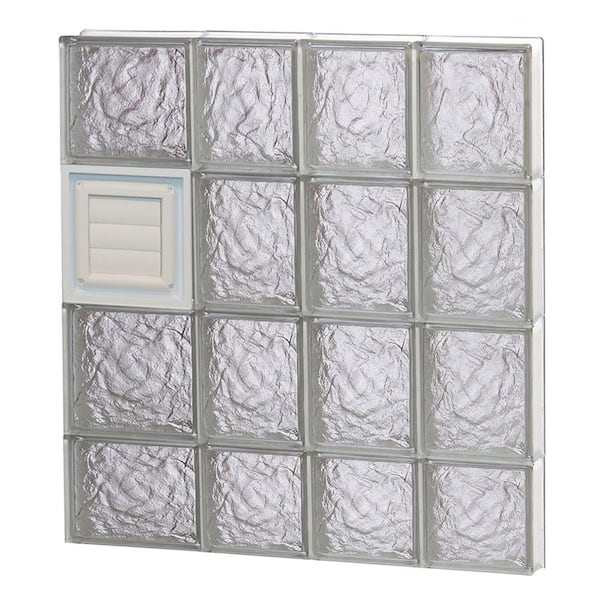 Clearly Secure 25 in. x 29 in. x 3.125 in. Frameless Ice Pattern Glass Block Window with Dryer Vent
