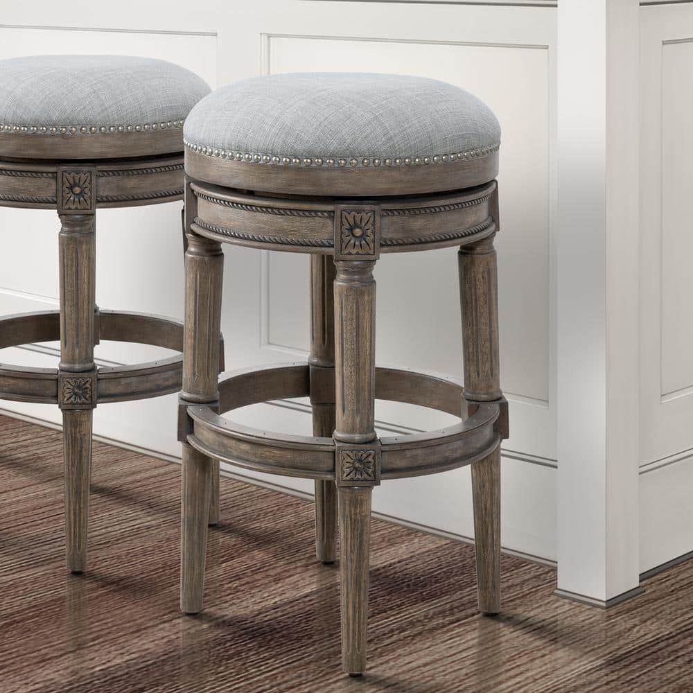 Chapman 31 in. Weathered Gray Backless Wood Swivel Bar Stool with Upholster