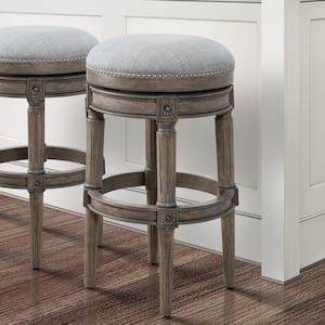 Chapman 31 in. Weathered Gray Backless Wood Swivel Bar Stool with Upholstered Gray Seat, 1-Stool