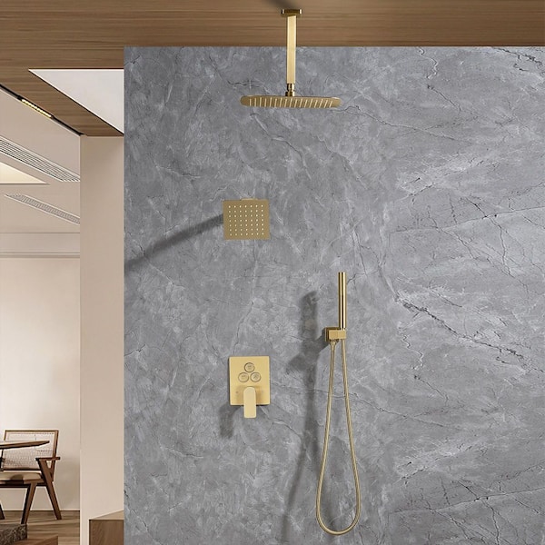 1-Handle 3-Spray Tub and Shower Faucet Shower Combo 2 GPM with 6 in. Shower Head in Brushed Gold Valve Included