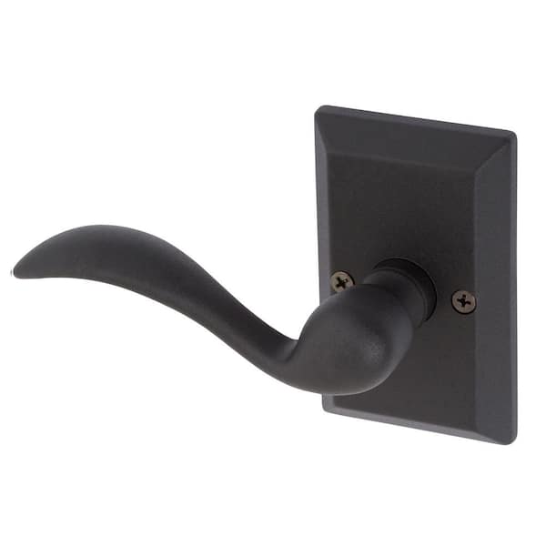 DELANEY HARDWARE Sandcast Tiara Aged Black Single Dummy Left Hand Door Lever with Square Backplate