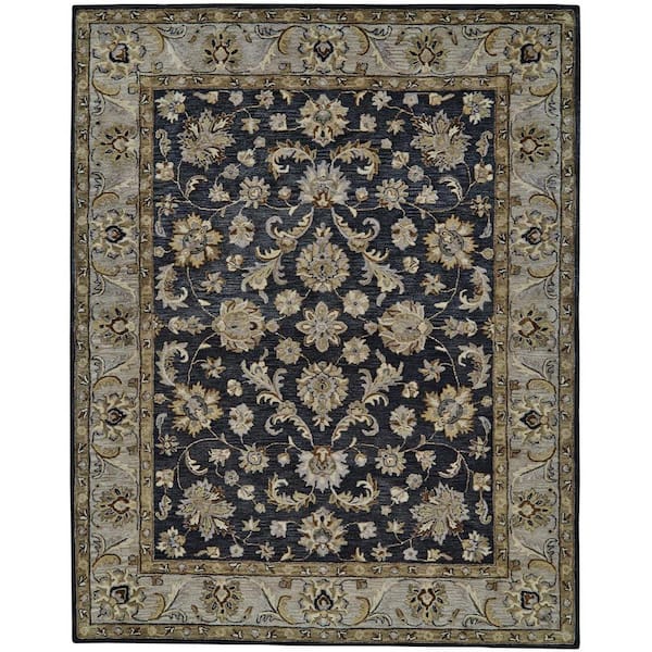Blue Gray and Taupe 2 ft. x 3 ft. Floral Area Rug