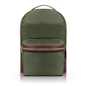 Parker, Nano Tech-Light Nylon with Leather Trim, 15 in. Dual Compartment Laptop Backpack, Green (18551)