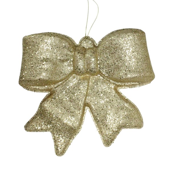 Penn 15.5 in. Gold Glittered Battery Operated Lighted LED Christmas Bow Decoration
