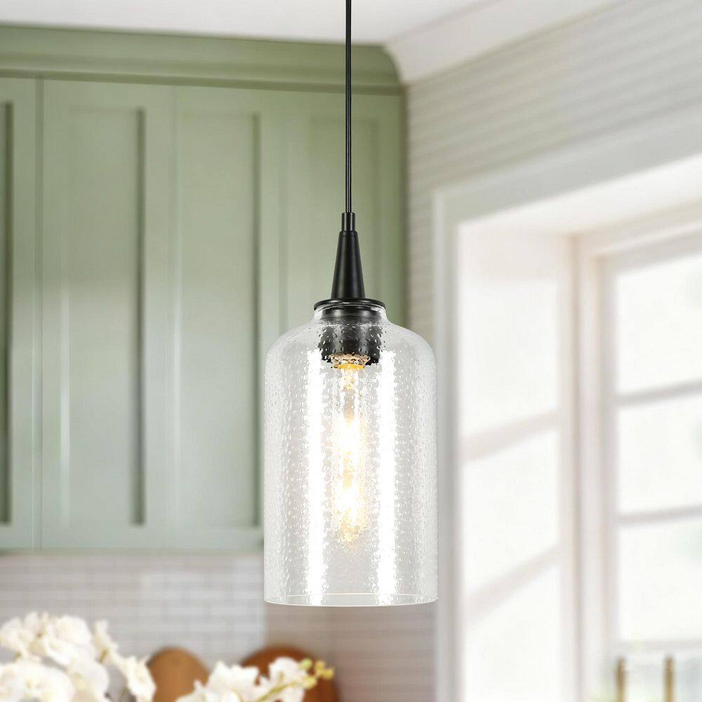 Modern Industrial 1-Light Matte Black Dome 6.1 in. Mini Pendant Light with Clear Hammered Glass for Kitchen, Bedroom price history on PriceWatchPro