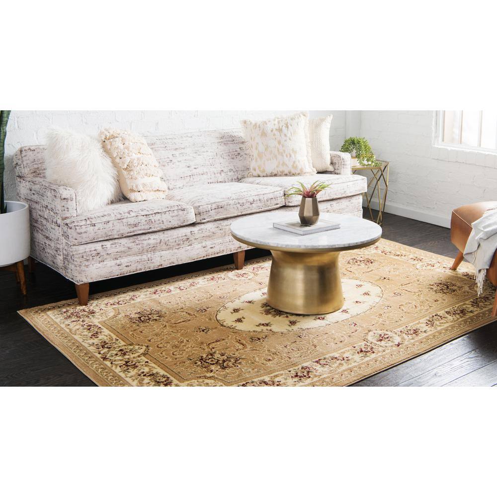 Tan Medallion Rectangular Synthetic 9' x 12' Area Rug