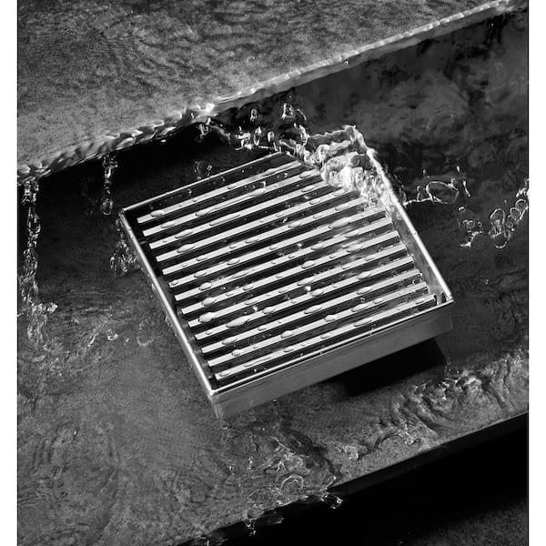 6 in. Square Stainless Steel Shower Drain - Bar Pattern