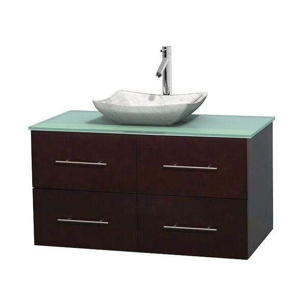 Wyndham Collection Centra 42 in. Vanity in Espresso with Glass Vanity Top in Green and Carrara Sink
