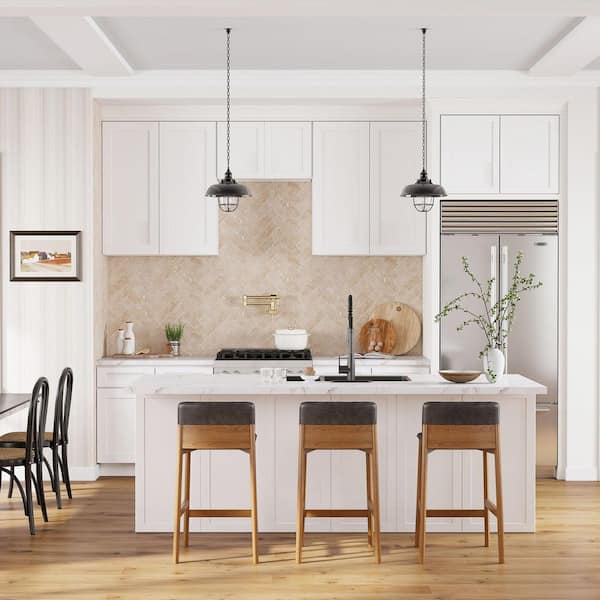 144 in. x 27 in. x 96 in. White Plywood Shaker Stock Ready to Assemble Kitchen Specialty Wall Cabinet Set