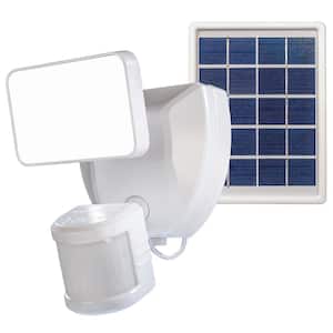 Integrated LED Solar Powered Motion Sensor Voice Activated Wi-Fi Connected White Outdoor Security Flood Light