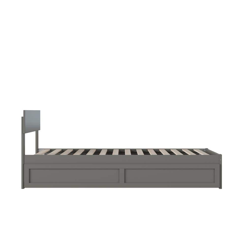 Grey Twin XL Platform Bed with Trundle and Wood Slats
