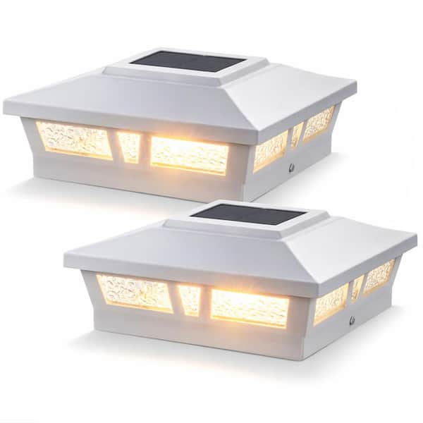 Oxford White Integrated Led 6 in. x 6 in. Aluminum Oxford Solar Post Cap (2-Pack)
