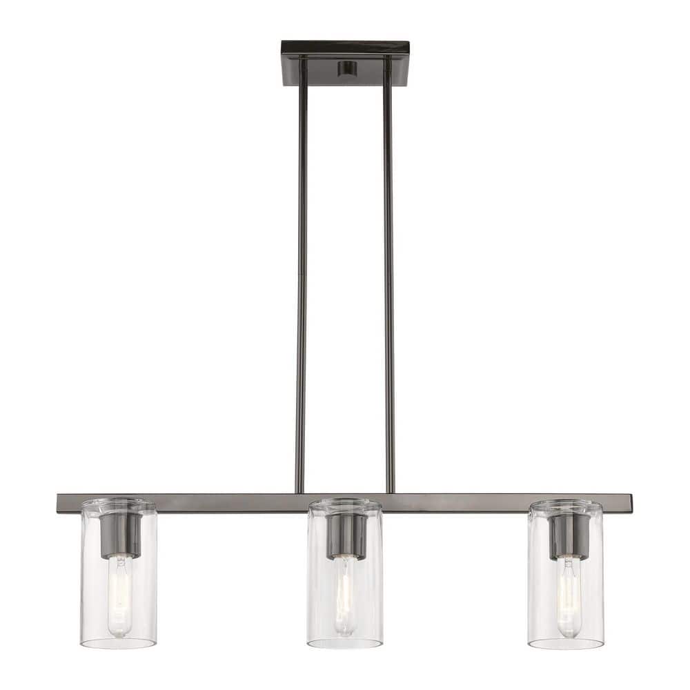 Clarion 30'' Black Chrome Linear Chandelier with Clear Glass Shades