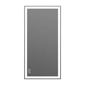 BEAUTME 48 in. W x 24 in. H Rectangular Aluminum Framed LED Wall Bathroom Vanity Mirror in Silver with Storage Shelf