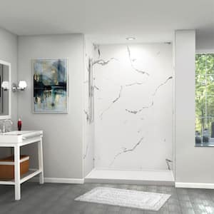 Titan 60 in. W x 96 in. H x 36 in. D 4-Piece Glue-Up Alcove Shower Wall Surround in White Caruso (Honed)