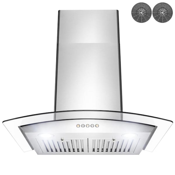 AKDY 30 in. 217 CFM Convertible Wall Mount Range Hood with Tempered Glass, Push Panel and Carbon Filters in Stainless Steel