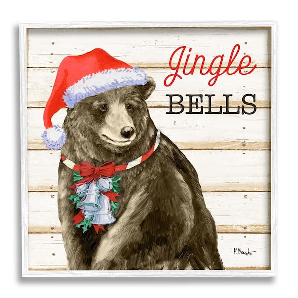 Stupell Industries Rustic Jingle Bells Bear by Paul Brent 1-Piece Framed Graphic Print Animal Poster Art Print 12 in. x 12 in.