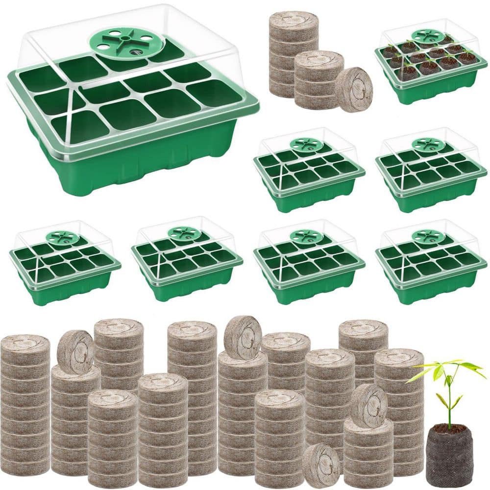 Indoor Outdoor Green 96-Cell Seed Starter Tray with Peat Pellets for Organic Vegetable Flower Plant Germination (8-Pack) price history on PriceWatchPro
