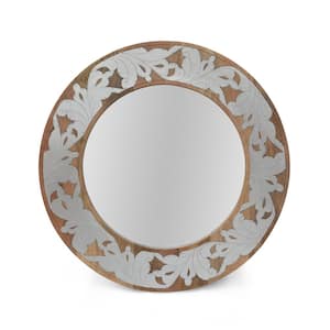 1.00 in. W x 22.50 in. H Indian Handcrafted Mango Wood Aluminum Fitted Round Mirror
