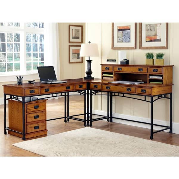 Home Styles Modern Craftsman 3-Piece Distressed Oak and Deep Brown Office Suite